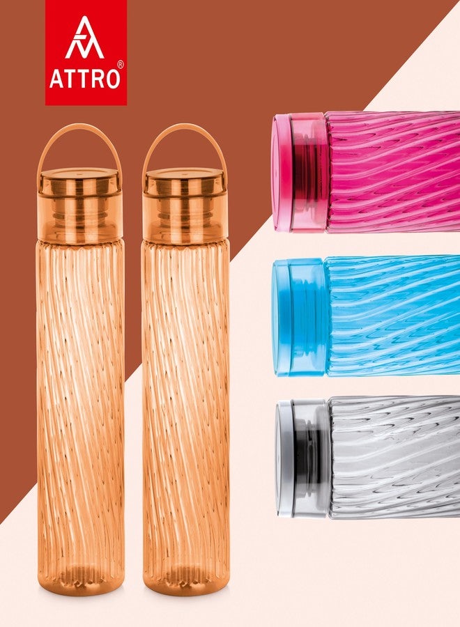 Attro O2 Spring 1000ml Water Bottle with Easy to Carry Handle Leak-proof BPA Free Plastic Material-Set of 2 Brown - Image 3